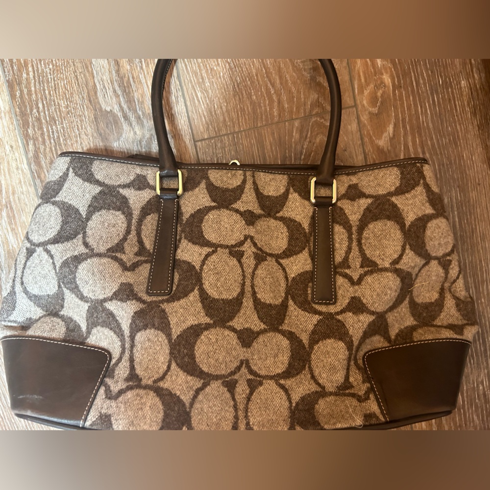 COACH 7721 Wool and Leather Large Brown Tote